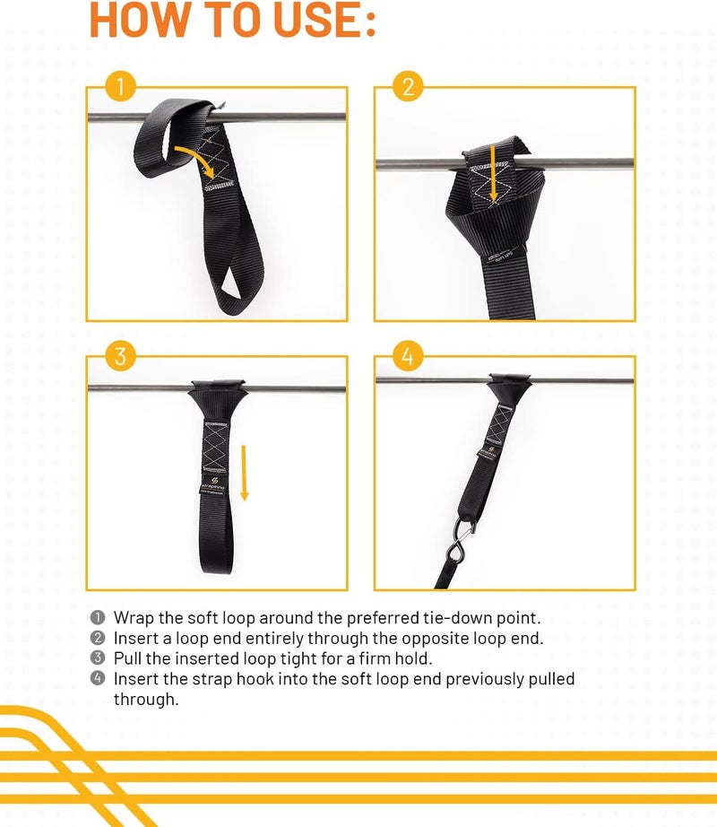 Strapinno 4pcs. Soft Loop Tie-Down Straps -1.7 in. x 17 in. Straps with 10,500lbs Breaking Strength and 3,500lbs Working Load Limit Each, Ideal for Securing ATV, UTV, Vehicles, and Other Equipment - Image 4